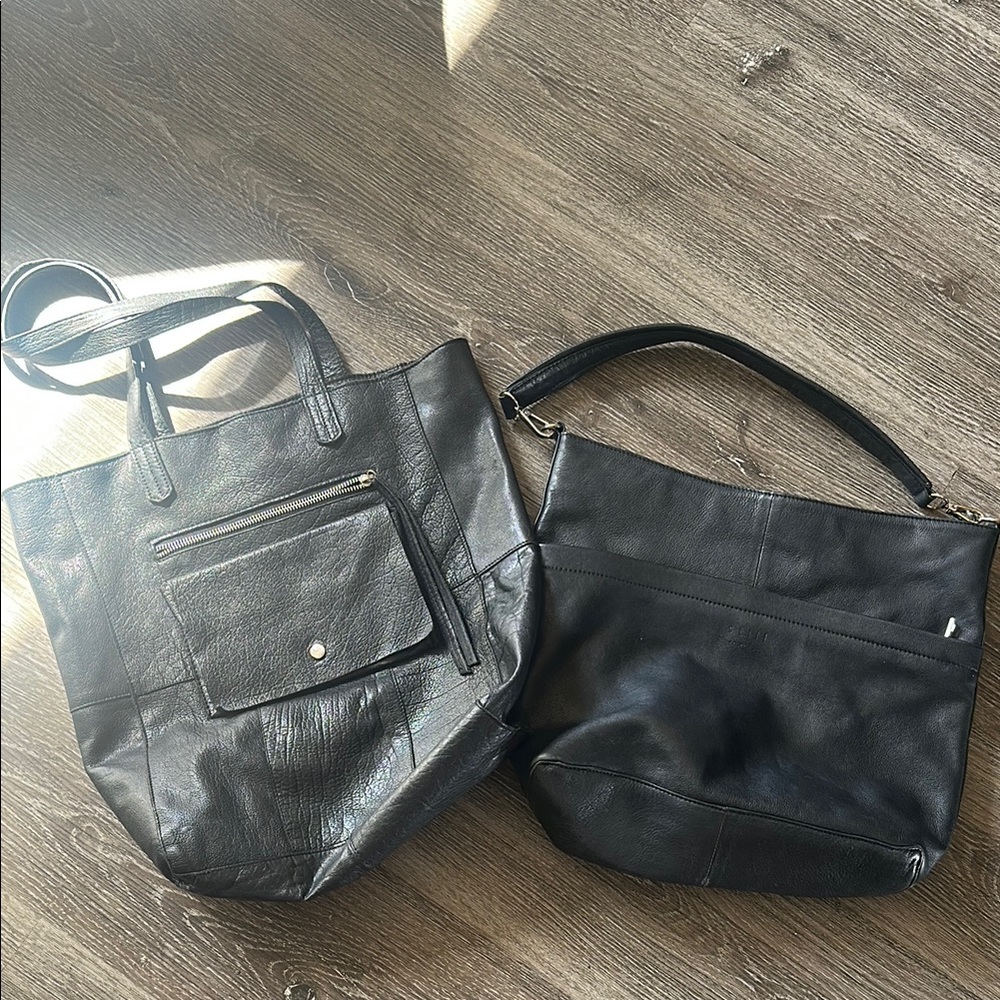 Elegant Black Leather Tote and Shoulder Bag Set